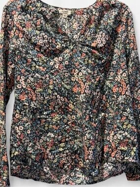 Dylan 100% Cotton Black Floral Long Sleeve XS Ruched Boho Cottagecore V-Neck